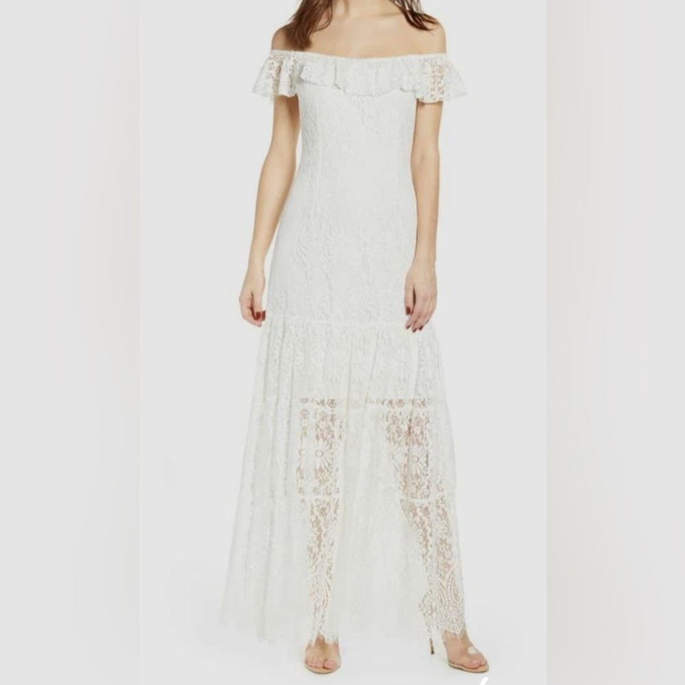 WAYF Women's White Off The Shoulder Lace Odette Maxi Dress Size Medium